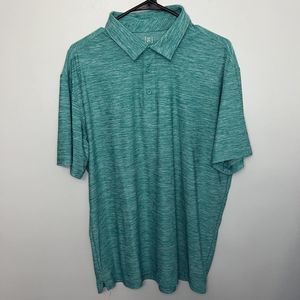 George Mens Aqua Blue Green Polo Golf Shirt  Striped Polyester Short Sleeve VGC